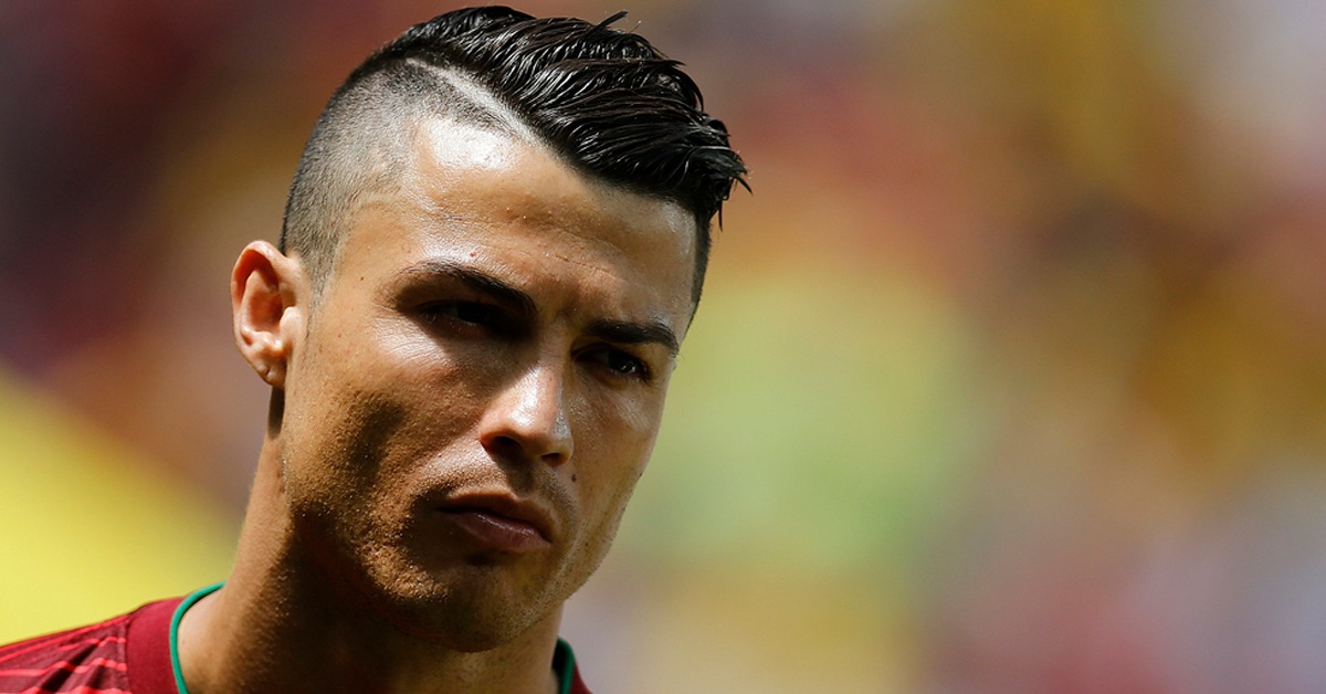 Cristiano Ronaldo at the World Cup with close shaved sides and longer hair on top