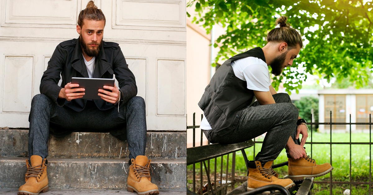 Man with a full man bun 