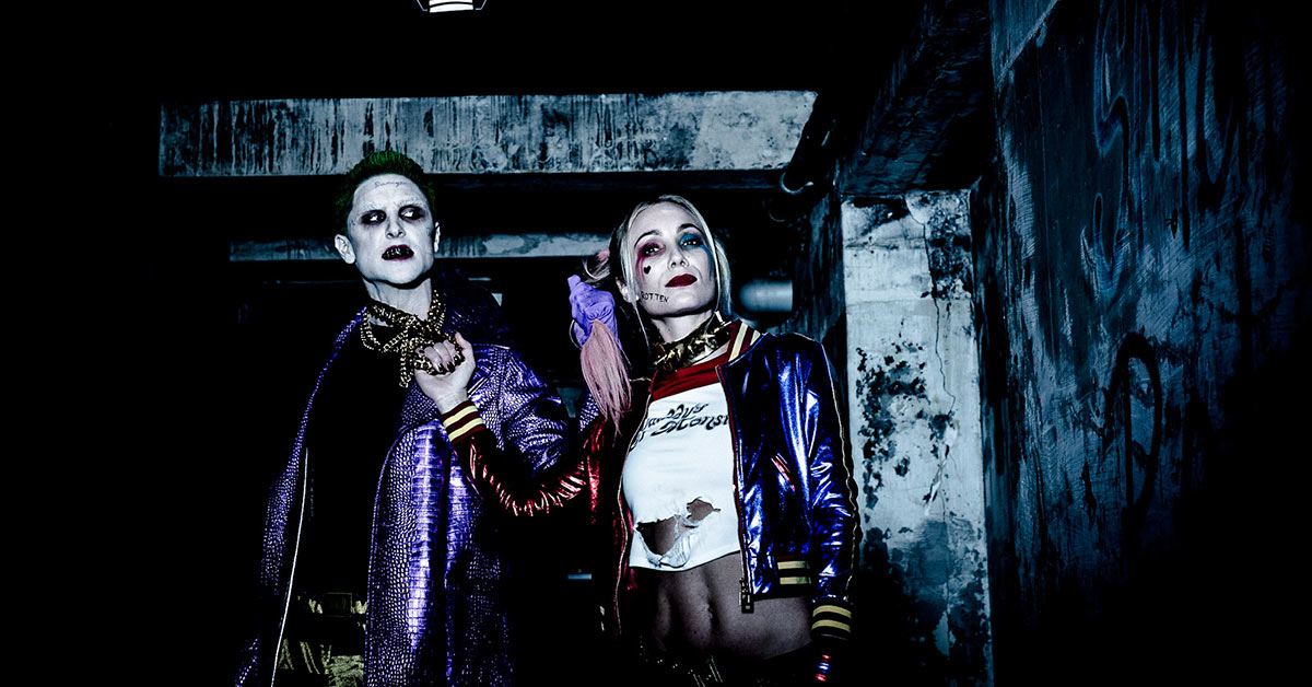 The Joker and Harley Quinn in a dark tunnel