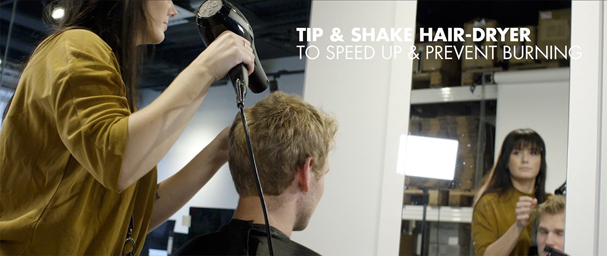 Shake the blow dryer to speed up the process and prevent burning