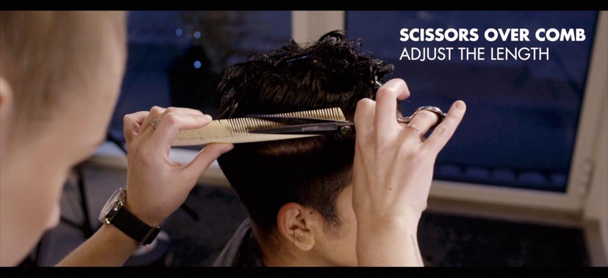 Cut the hair with scissors over comb to adjust the length