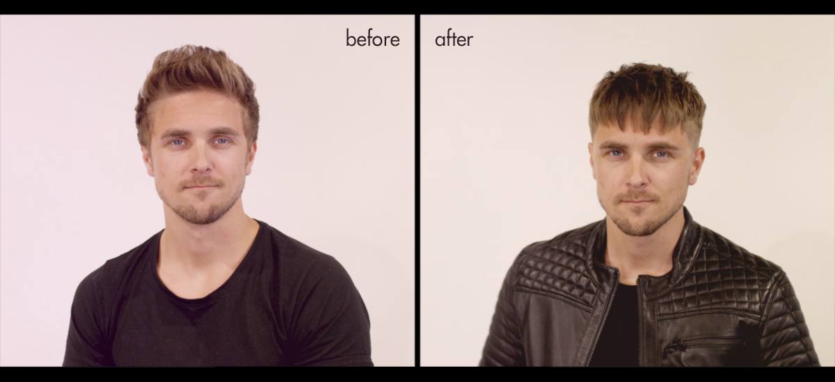 Before and after fringe haircut