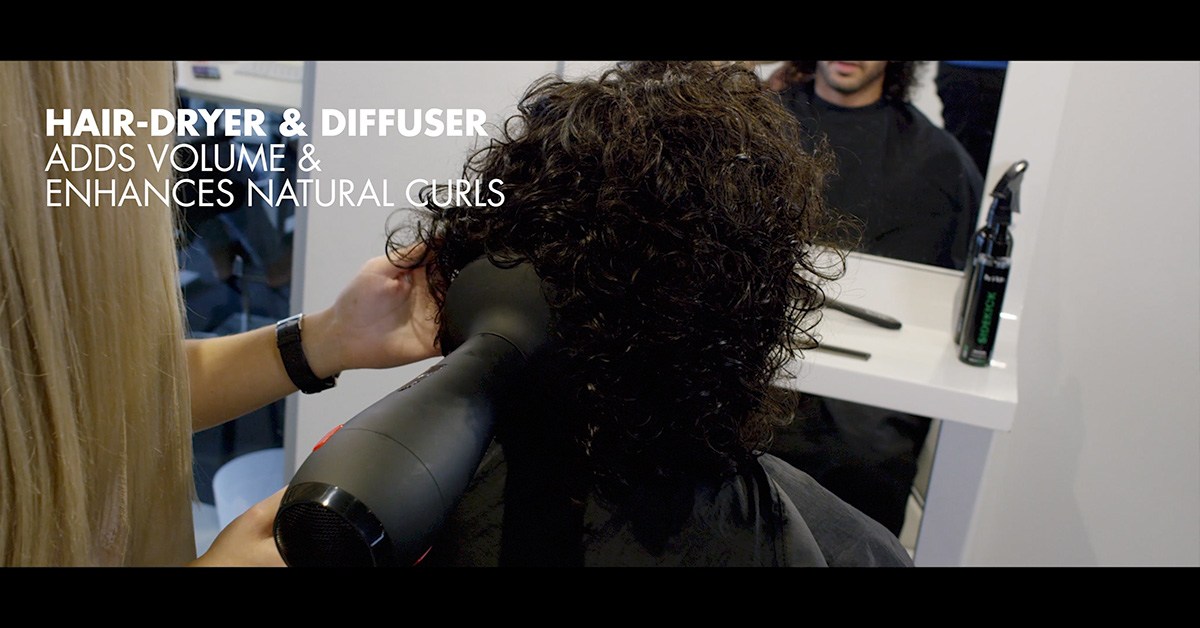 The diffuser adds volume and enhances natural curls