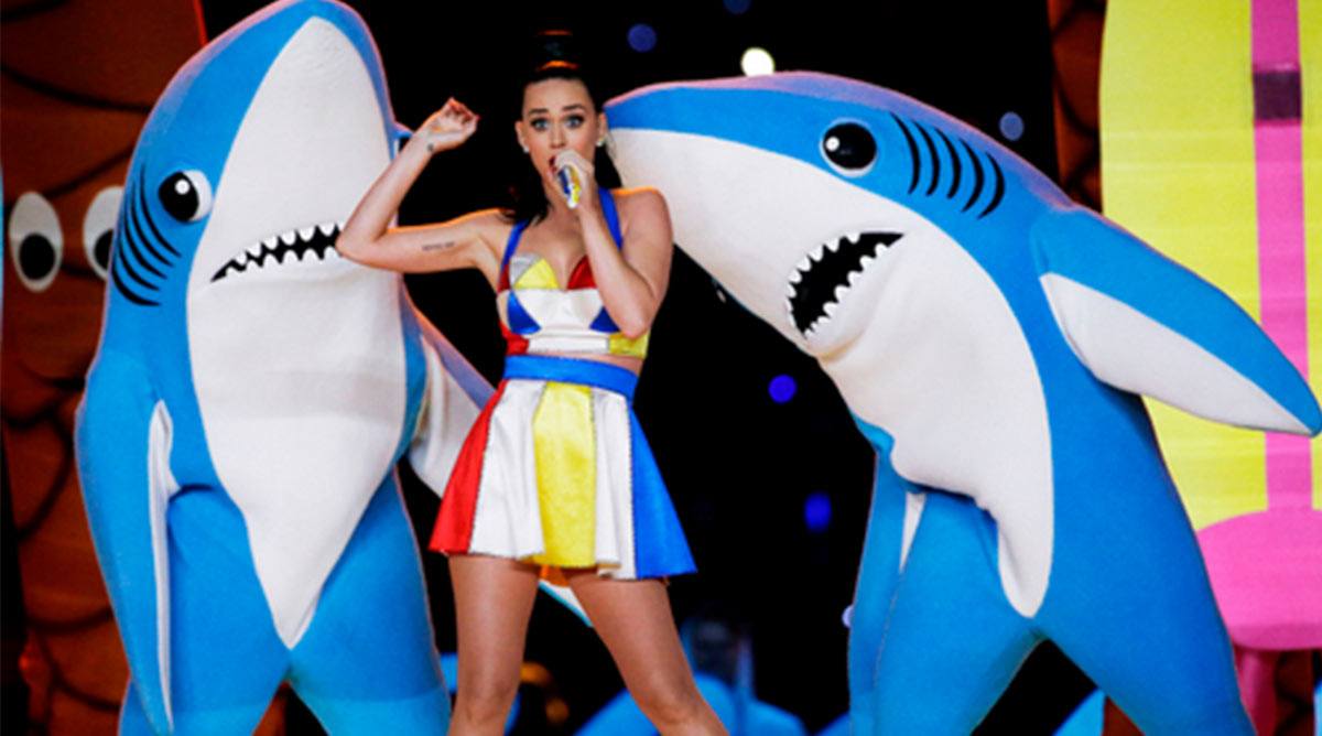 Katy Perry performing with sharks