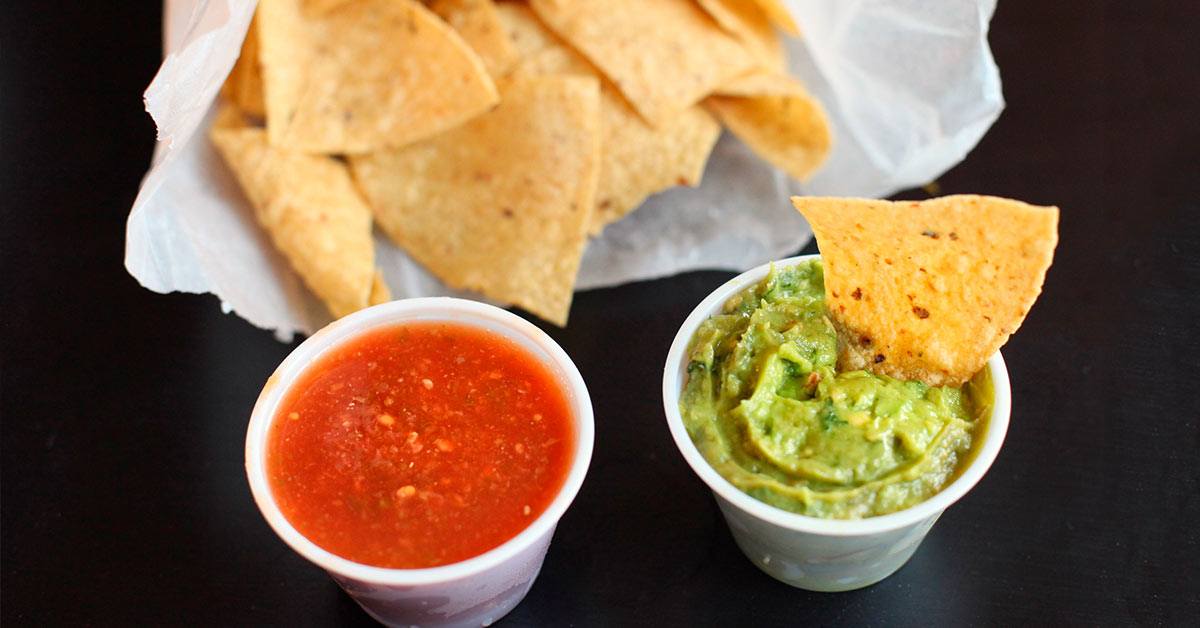 Tortilla chips with salsa and guacamole