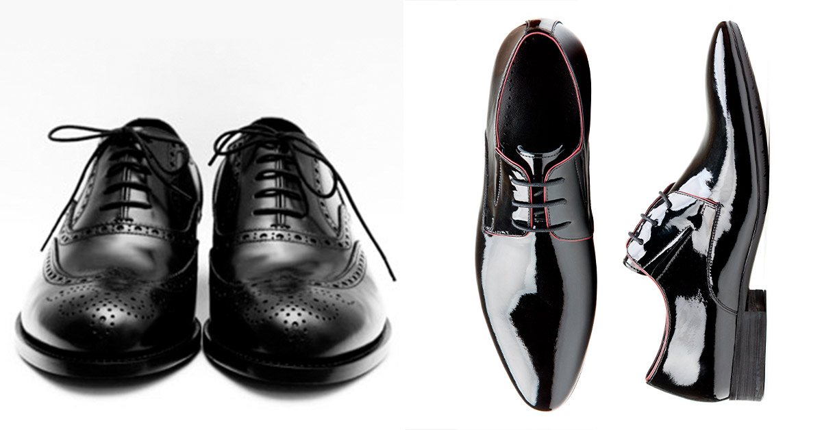 Classic round-toed black shoes and black patent shoes