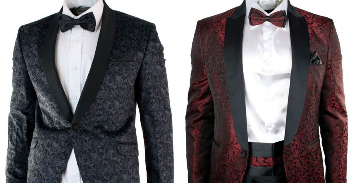 Patterned grey tuxedo and red tuxedo