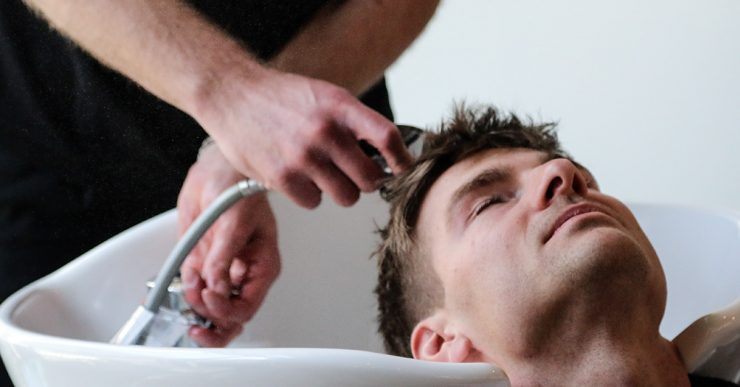 Men's hair wash at the salon