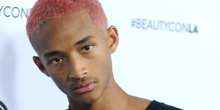 Jaden Smith with a pink buzz cut